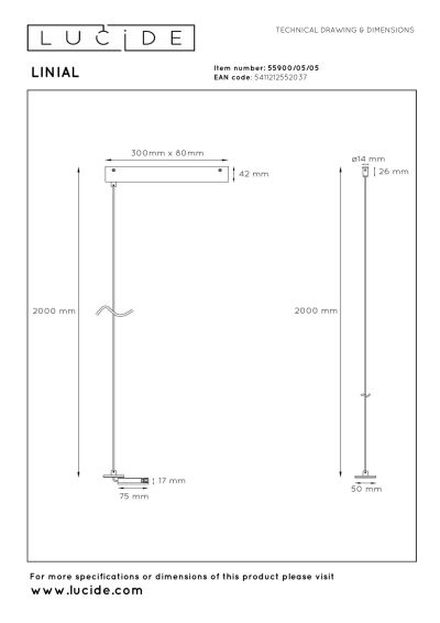 Lucide Premium LINIAL Suspension with mounting base - 1-Circuit lighting system - Smart - 48V Track - Champagne